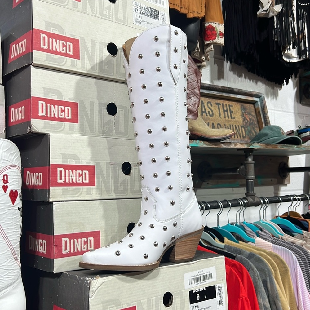 Broadway bunny white studded dingo boots